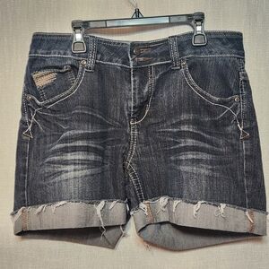 Earl Jeans Cuffed Shorts Size 8 Distressed Stretch Pockets 9.5 Rise